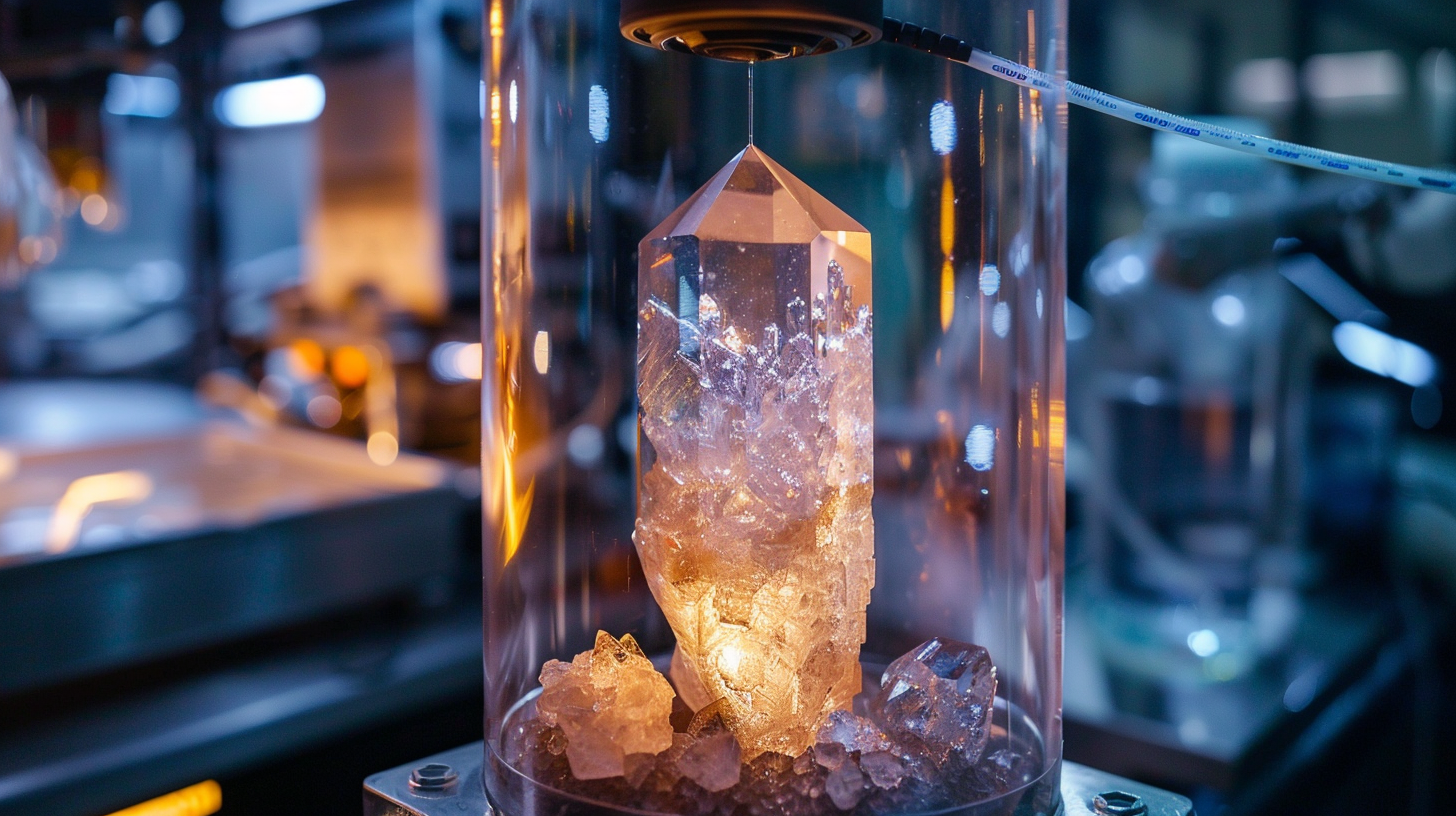 czochralski lab grown ruby in a tube, in a lab
