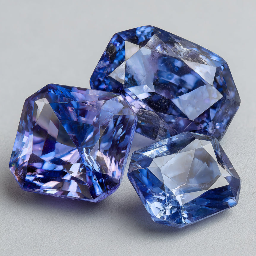 3 conflict-free gem stones on white background